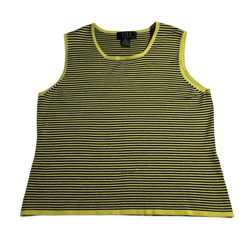 City Silk Knitwear Sleeveless Top‎ Tank Green Black Stripes Women’s Sz XL